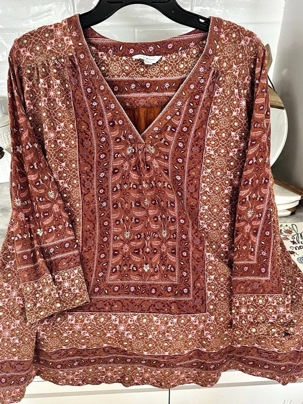 Lucky Brand Floral Tunic in Brown & Pink Size XL
